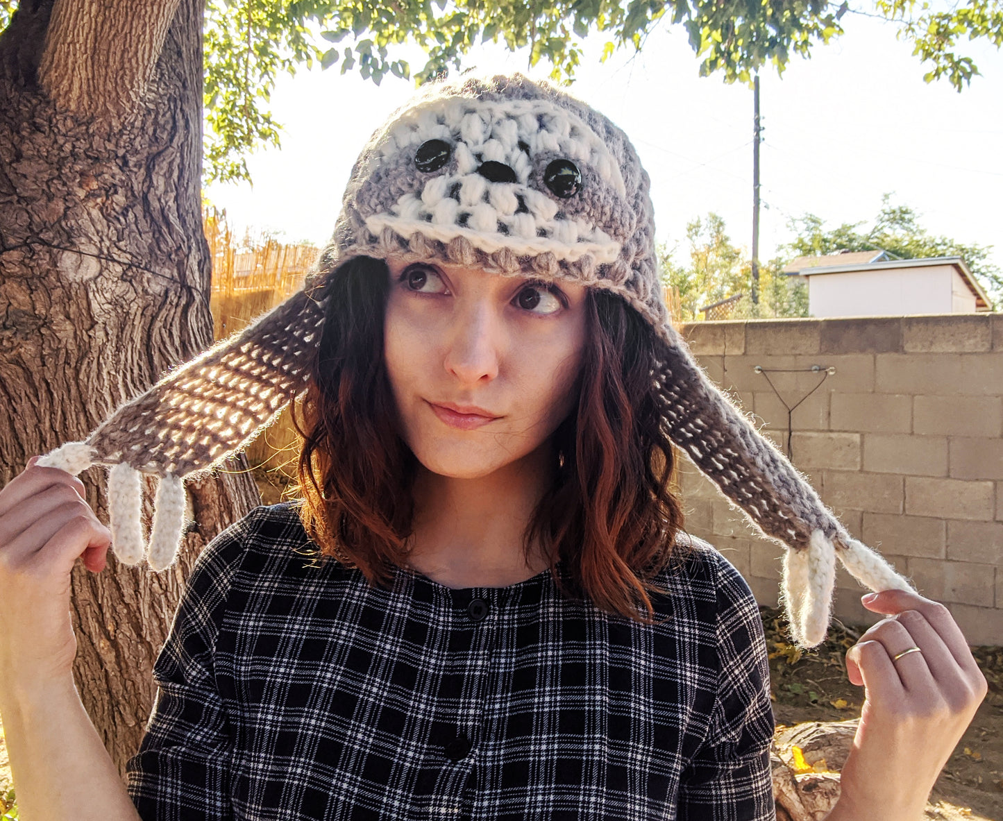 Sloth Beanie with arm ear flaps  - Sample Sale