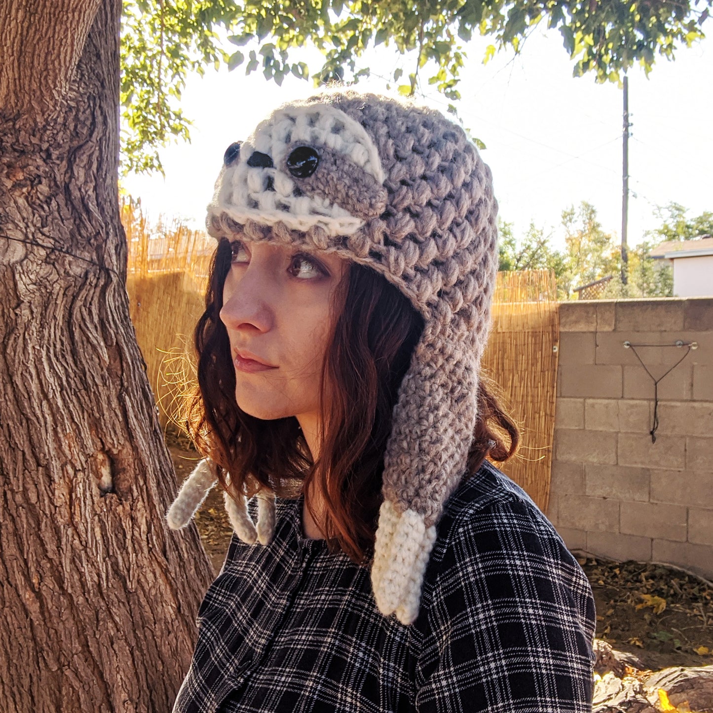 Sloth Beanie with arm ear flaps  - Sample Sale