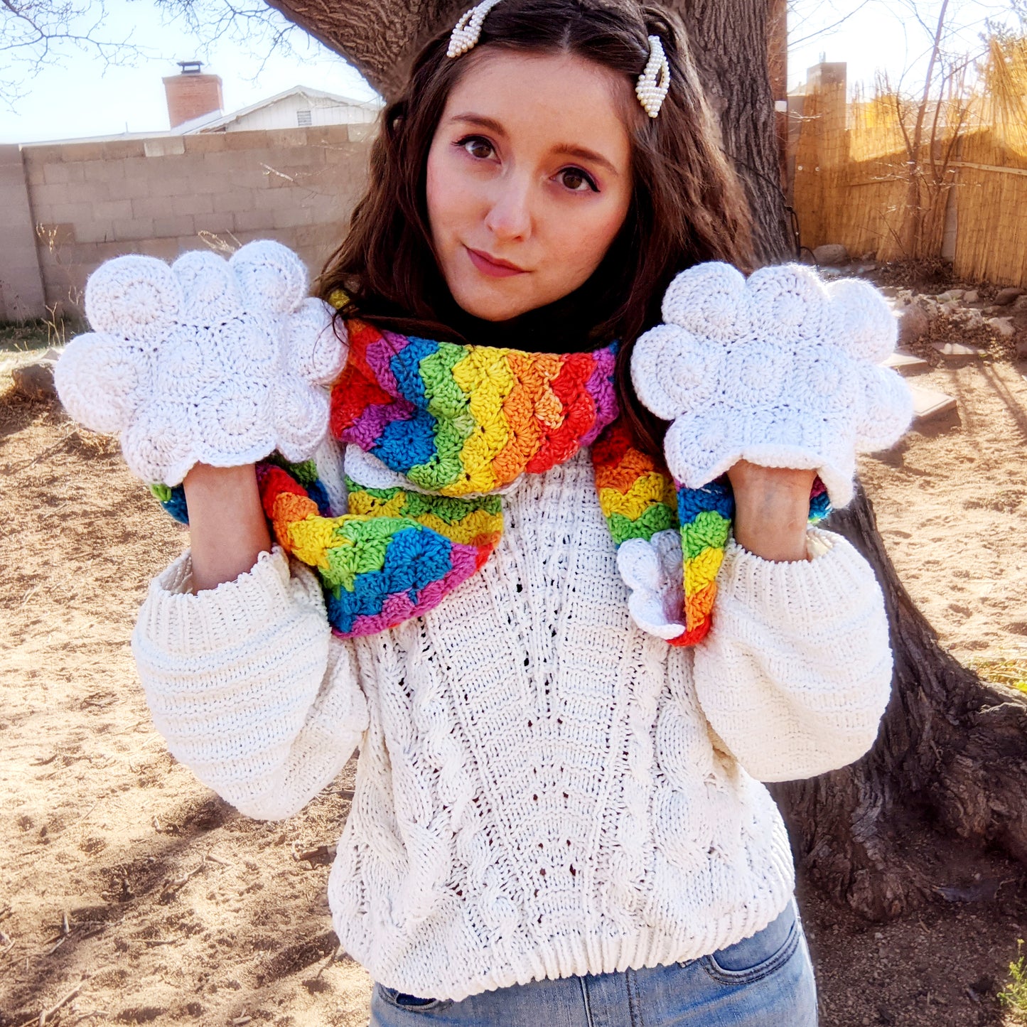 Crochet Pattern: Rainbow and Clouds Scarf