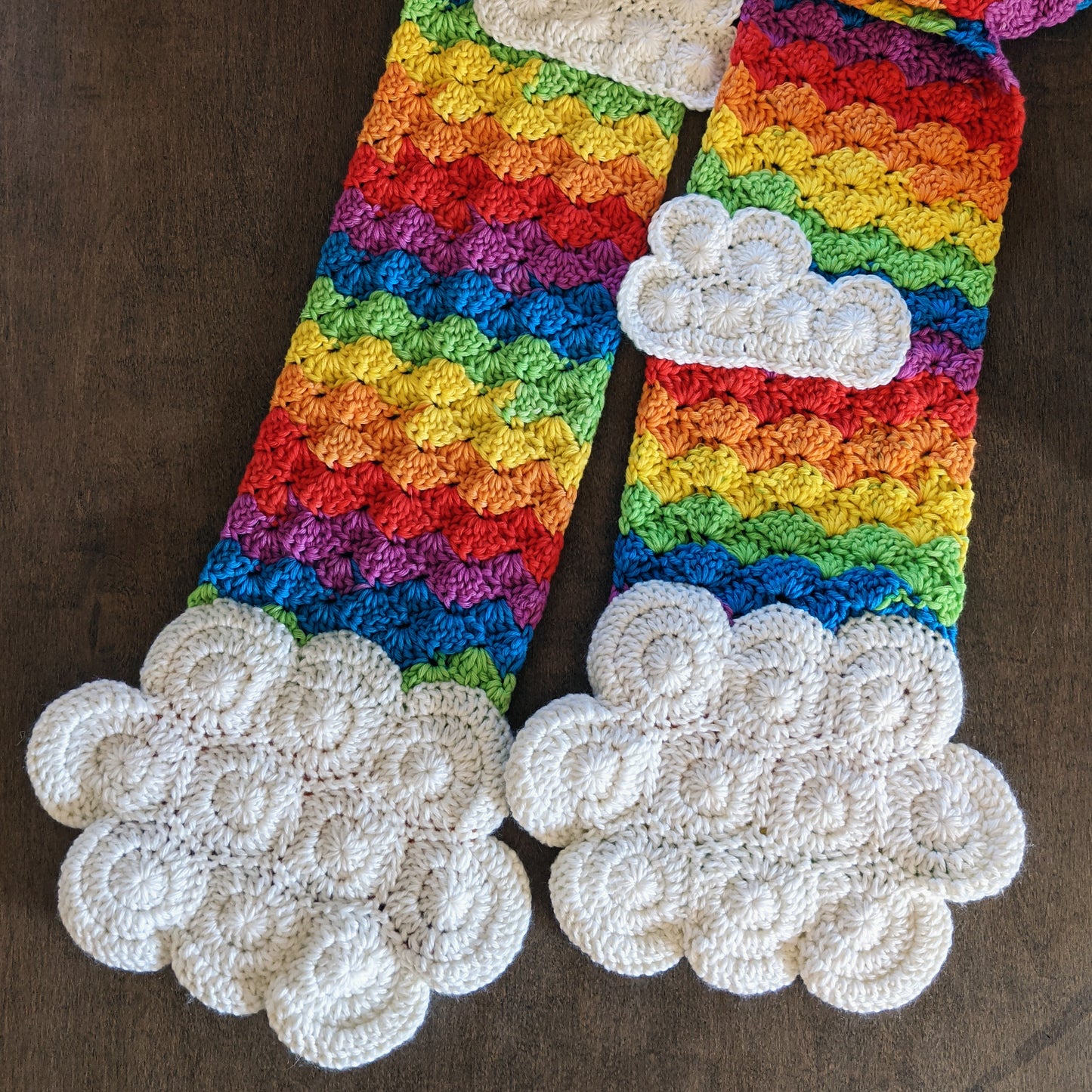 Crochet Pattern: Rainbow and Clouds Scarf