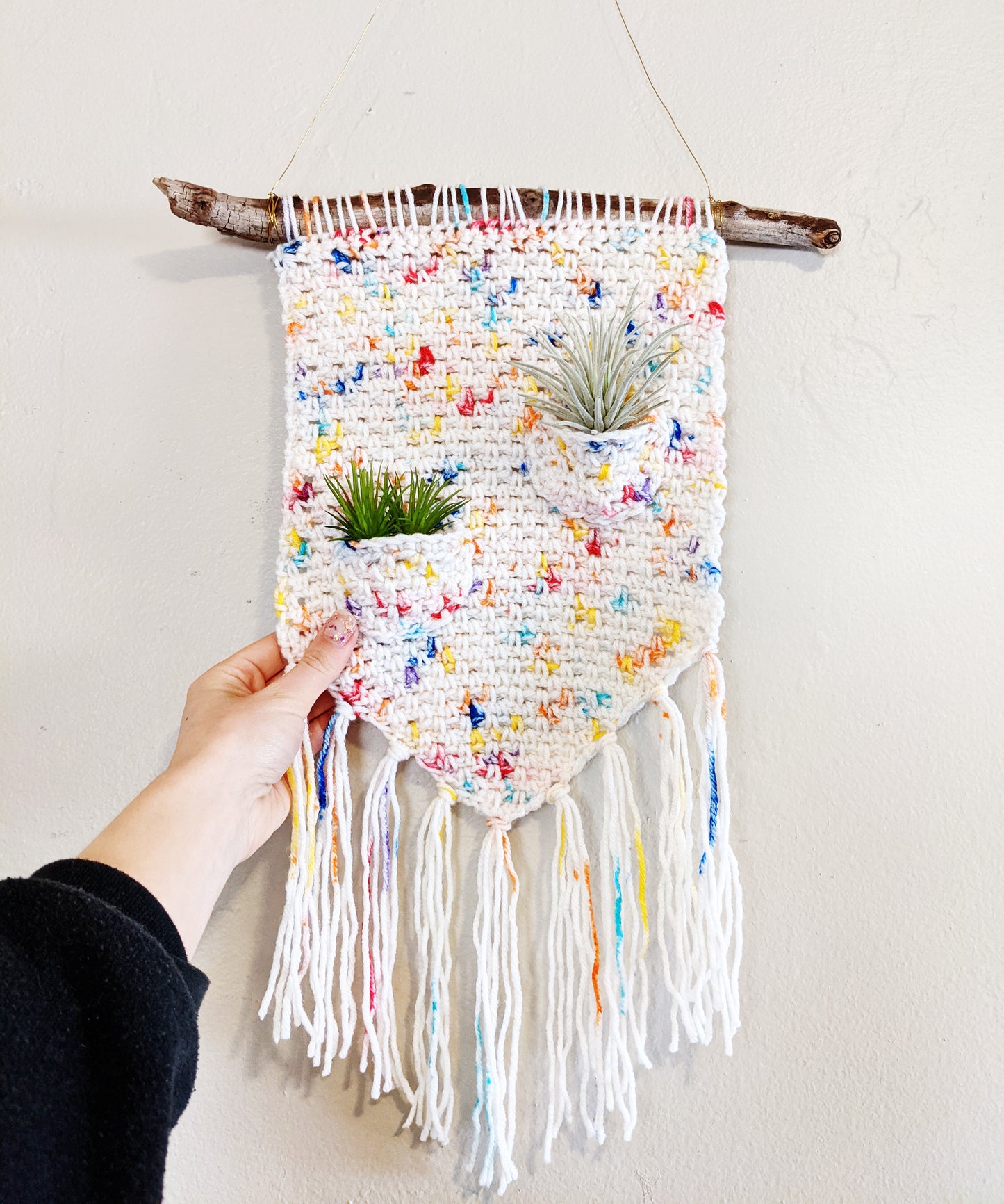 Crochet Pattern: Faux Macrame Hanging Air Planter